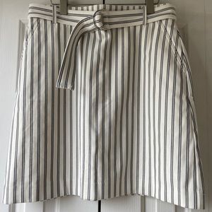 Ann Taylor Cream Striped Belted Skirt